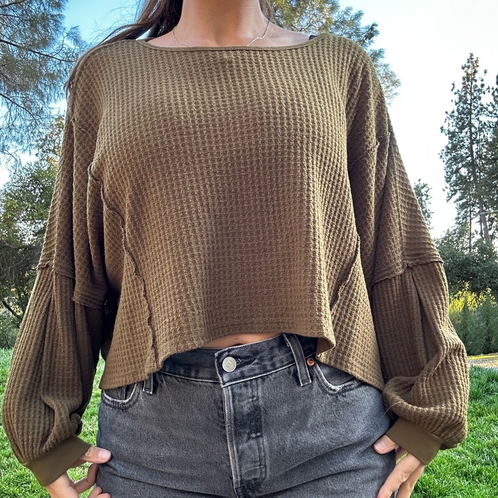 Olive Green Waffle Knit Sweater
